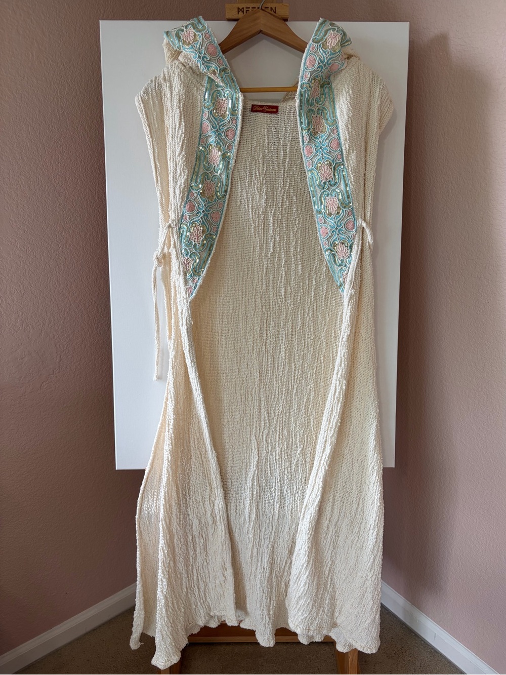 Divine Yoniverse Organic Handwoven Hooded Duster Vest Robe Sequin Ceremony OS